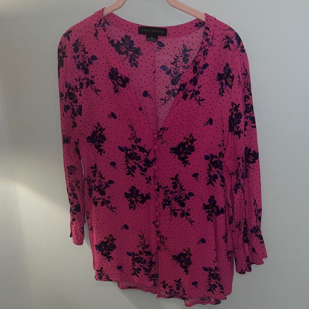 Sanctuary Pink and Black Floral Blouse